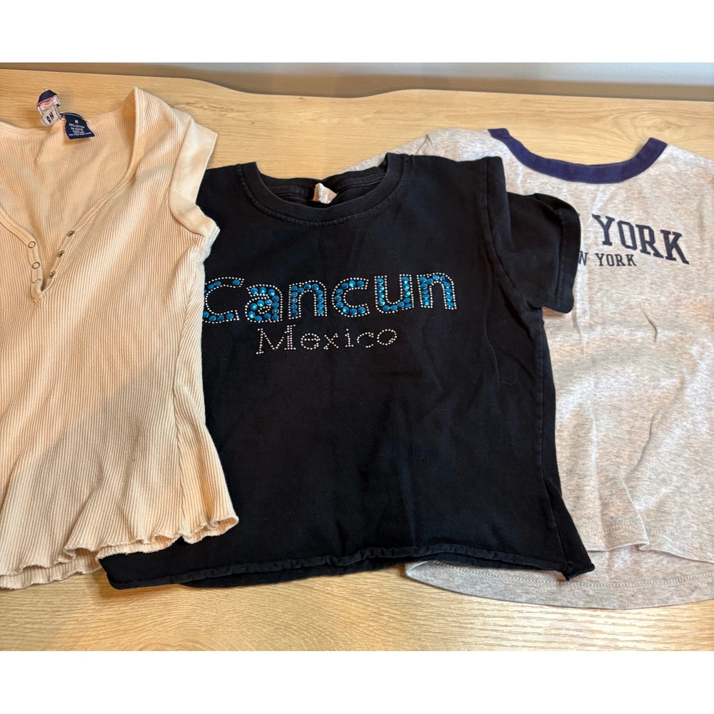 Womens Top Bundle 3pc Ribbed Henley‎ Tank Cancun Rhinestone Tee New York Ringer